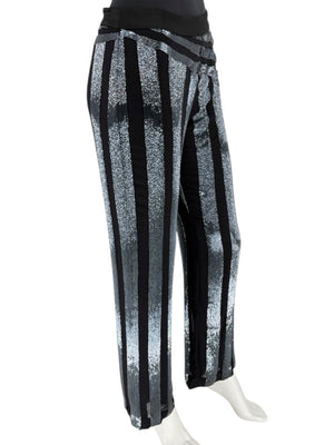 Pamella Roland Black & Silver Sequin-Striped Pants – Large