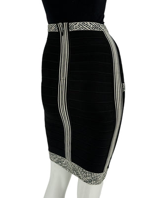 Herve Leger Black & Ivory Bandage Pencil Skirt – Size XS