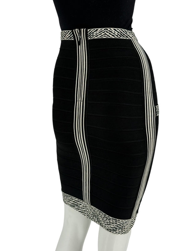 Herve Leger Black & Ivory Bandage Pencil Skirt – Size XS