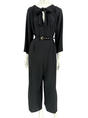 Escada Black Pleated Tie-Neck Belted Jumpsuit – Size EU 46