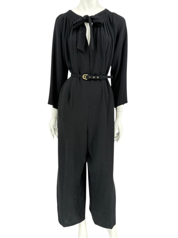 Escada Black Pleated Tie-Neck Belted Jumpsuit – Size EU 46