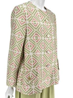 Bill Blass Three-Piece Green & Geometric Jacket Pant Set – XL