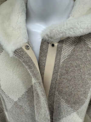 Loro Piana Natural Cashmere Argyle Hooded Coat – Size XS – Excellent Preowned Condition