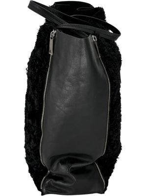 Céline Vertical Gusset Cabas Tote – Black Shearling & Lambskin