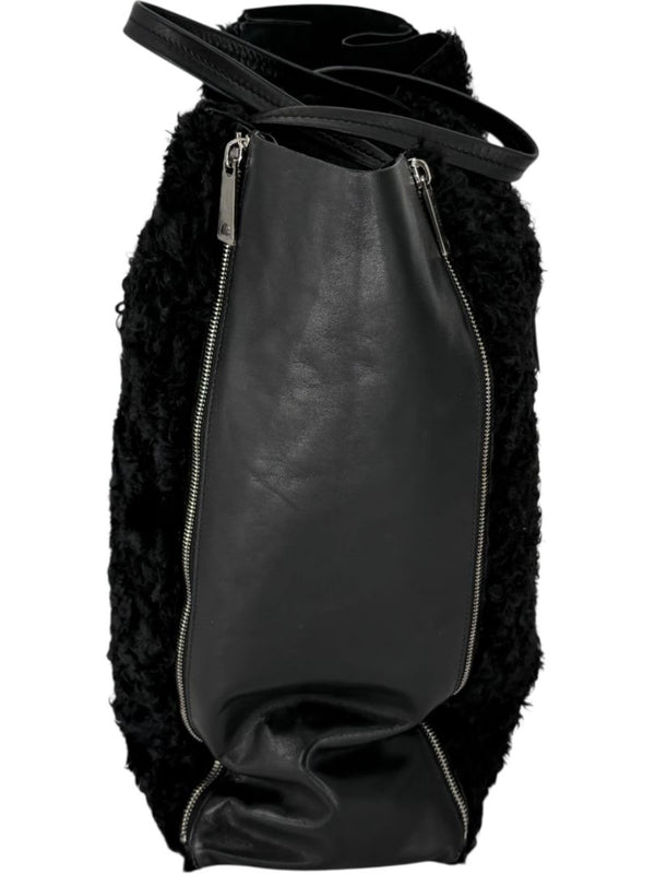 Céline Vertical Gusset Cabas Tote – Black Shearling & Lambskin