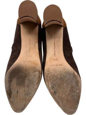 Manolo Blahnik Two-Tone Brown Suede Ankle Booties – Size 39.5
