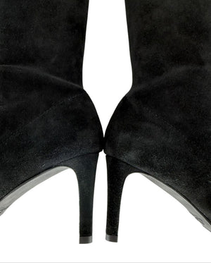 Stuart Weitzman Black Suede Knee-High Heeled Boots – Size 8.5M