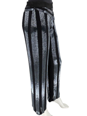 Pamella Roland Black & Silver Sequin-Striped Pants – Large