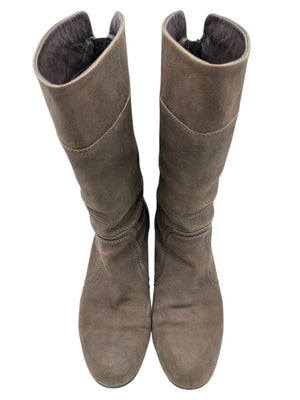 Chanel Taupe Leather Quilted-Heel Mid-Calf Boots – Size 36.5