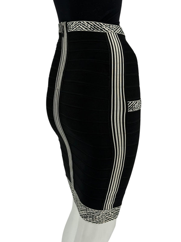 Herve Leger Black & Ivory Bandage Pencil Skirt – Size XS