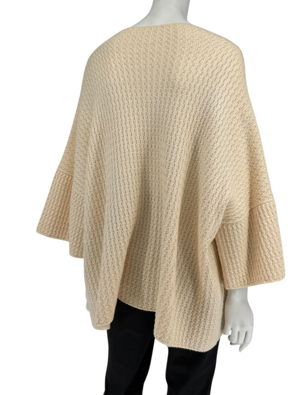 Eskandar Cream Merino Wool Textured Knit Sweater – One Size