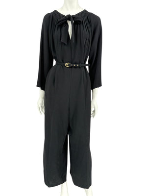 Escada Black Pleated Tie-Neck Belted Jumpsuit – Size EU 46