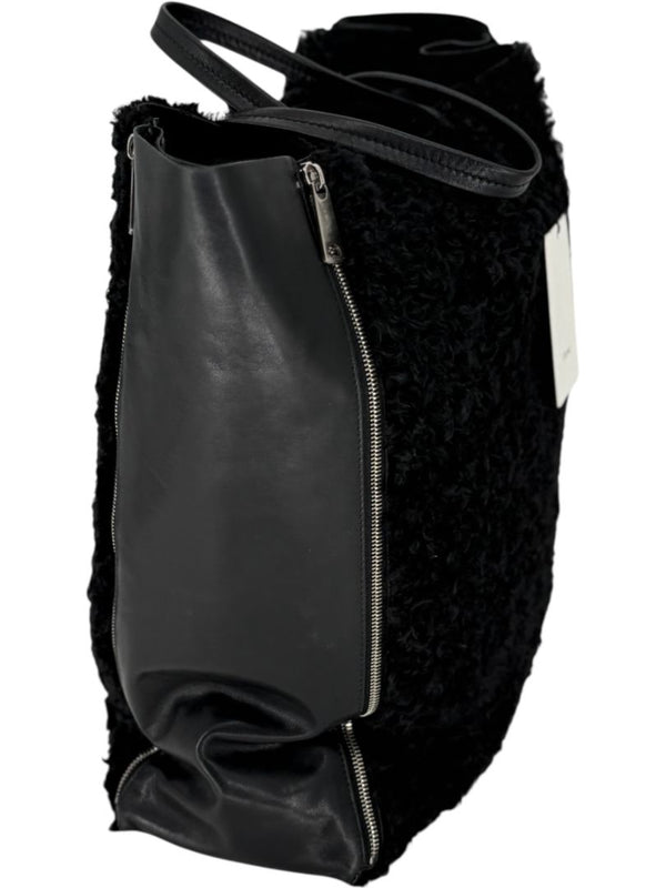 Céline Vertical Gusset Cabas Tote – Black Shearling & Lambskin