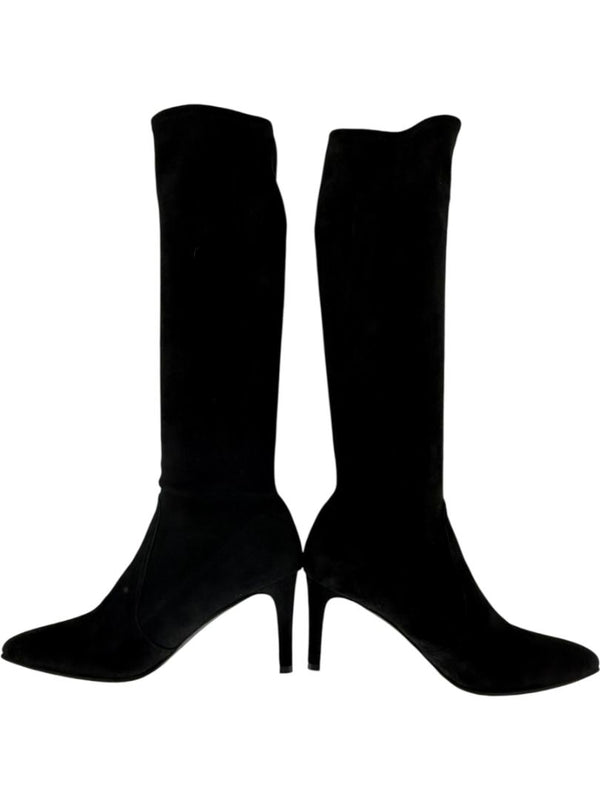 Stuart Weitzman Black Suede Knee-High Heeled Boots – Size 8.5M