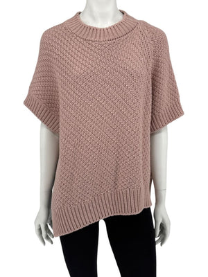 Agnona Faded Rose Cashmere-Cotton Asymmetric Short Sleeve Sweater – Size S