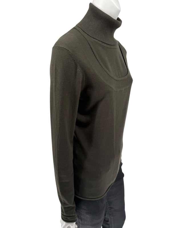 Burberry London Olive Silk-Wool-Cashmere Turtleneck Sweater – Size L