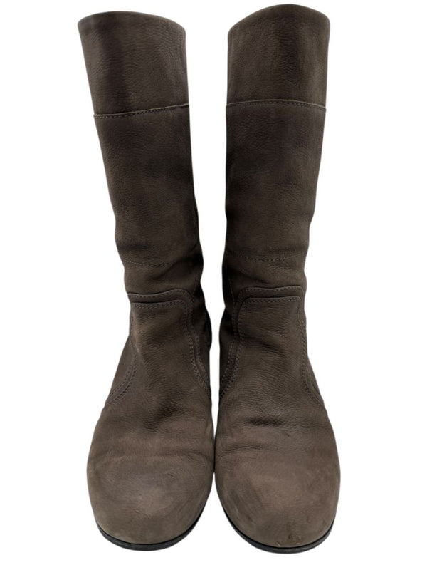 Chanel Taupe Leather Quilted-Heel Mid-Calf Boots – Size 36.5
