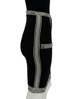 Herve Leger Black & Ivory Bandage Pencil Skirt – Size XS