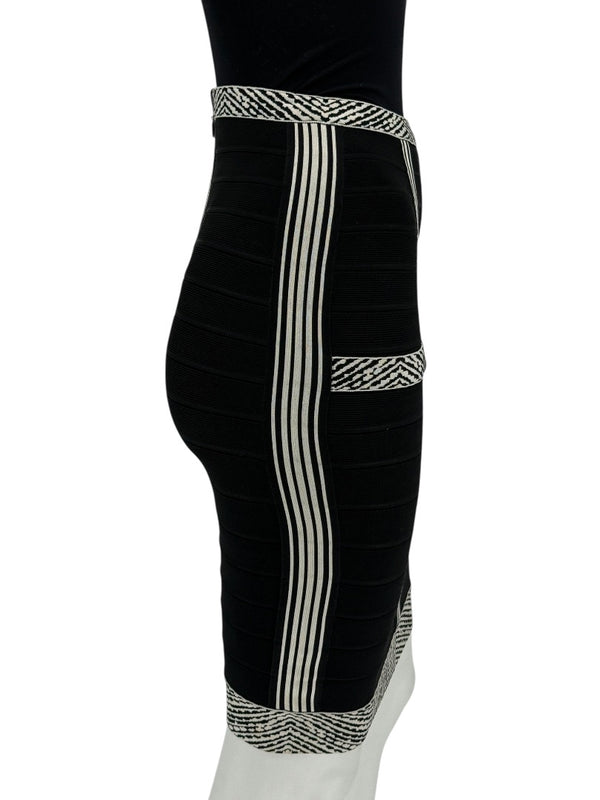 Herve Leger Black & Ivory Bandage Pencil Skirt – Size XS