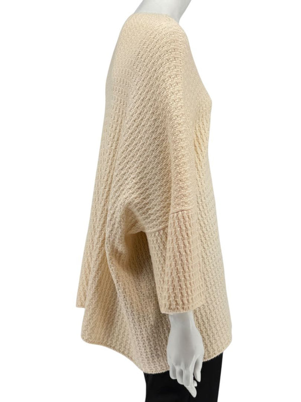 Eskandar Cream Merino Wool Textured Knit Sweater – One Size