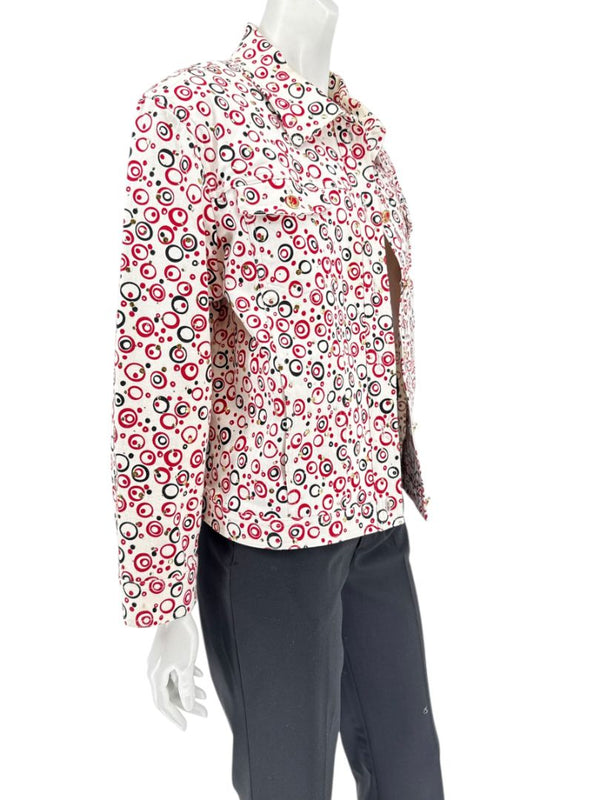 St. John Sport by Marie Gray Red & Black Circle Print Tank T-Shirt & Denim-Style Jacket Set – Size Jacket XL / Tank L