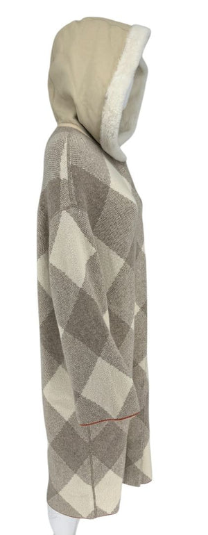 Loro Piana Natural Cashmere Argyle Hooded Coat – Size XS – Excellent Preowned Condition