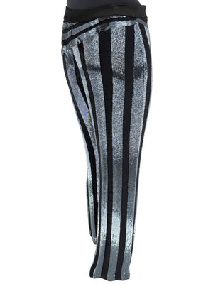 Pamella Roland Black & Silver Sequin-Striped Pants – Large