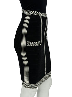 Herve Leger Black & Ivory Bandage Pencil Skirt – Size XS
