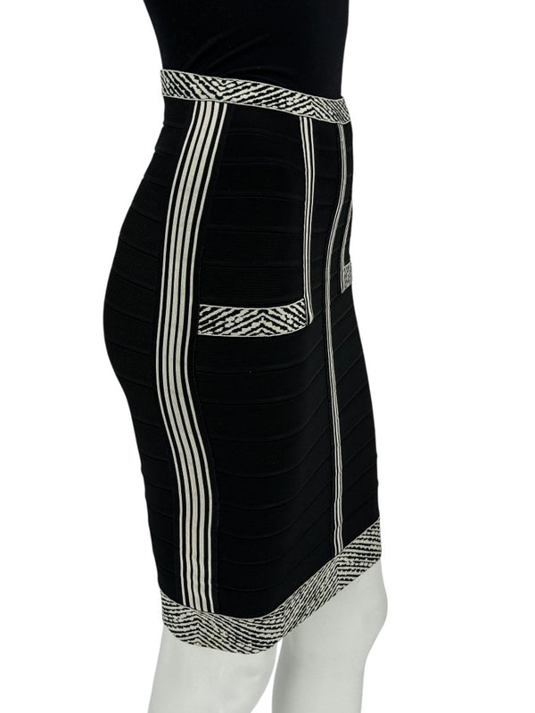 Herve Leger Black & Ivory Bandage Pencil Skirt – Size XS