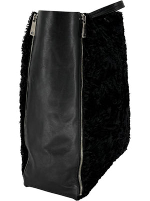 Céline Vertical Gusset Cabas Tote – Black Shearling & Lambskin