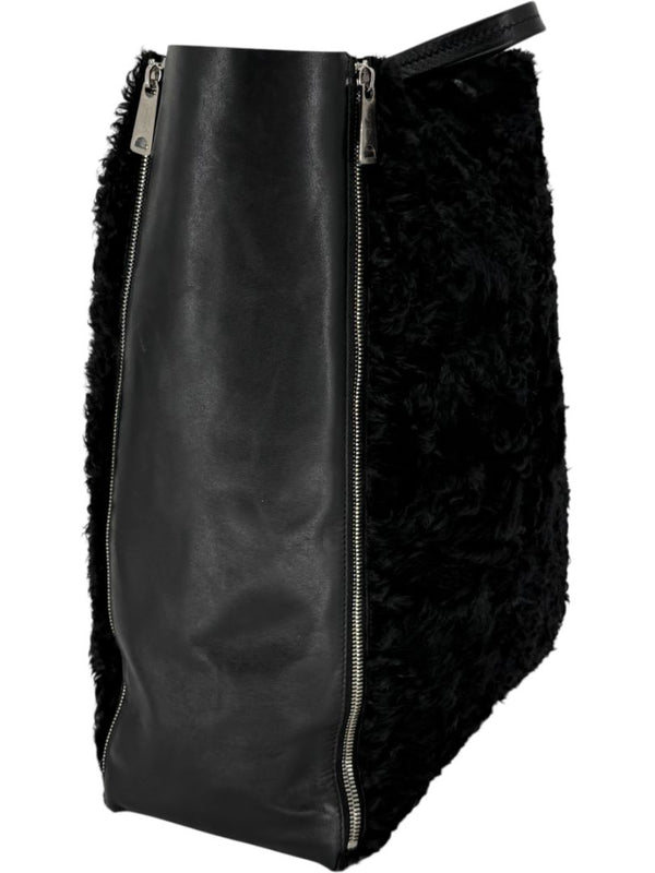 Céline Vertical Gusset Cabas Tote – Black Shearling & Lambskin