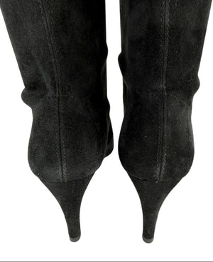 Stuart Weitzman Black Suede Knee-High Heeled Boots – Size 8.5M