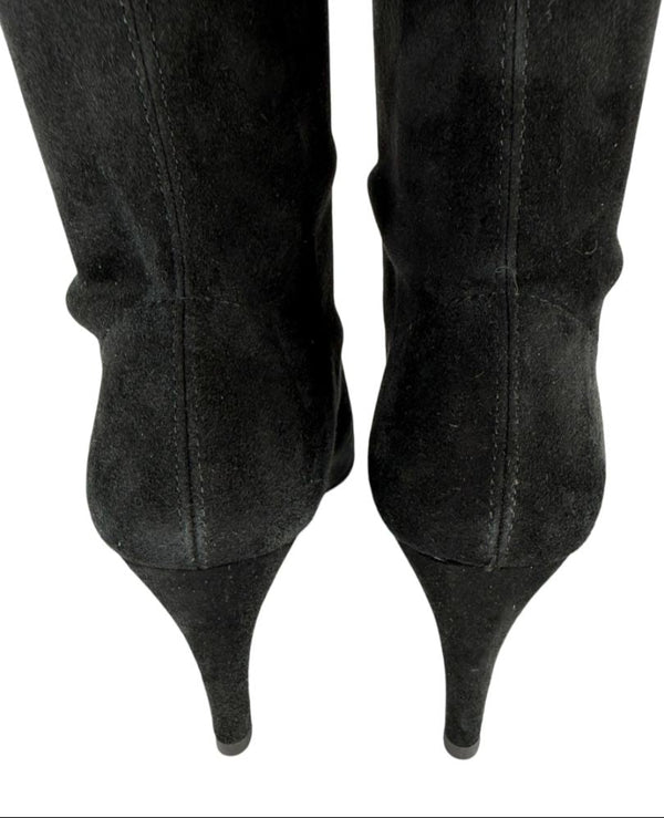 Stuart Weitzman Black Suede Knee-High Heeled Boots – Size 8.5M