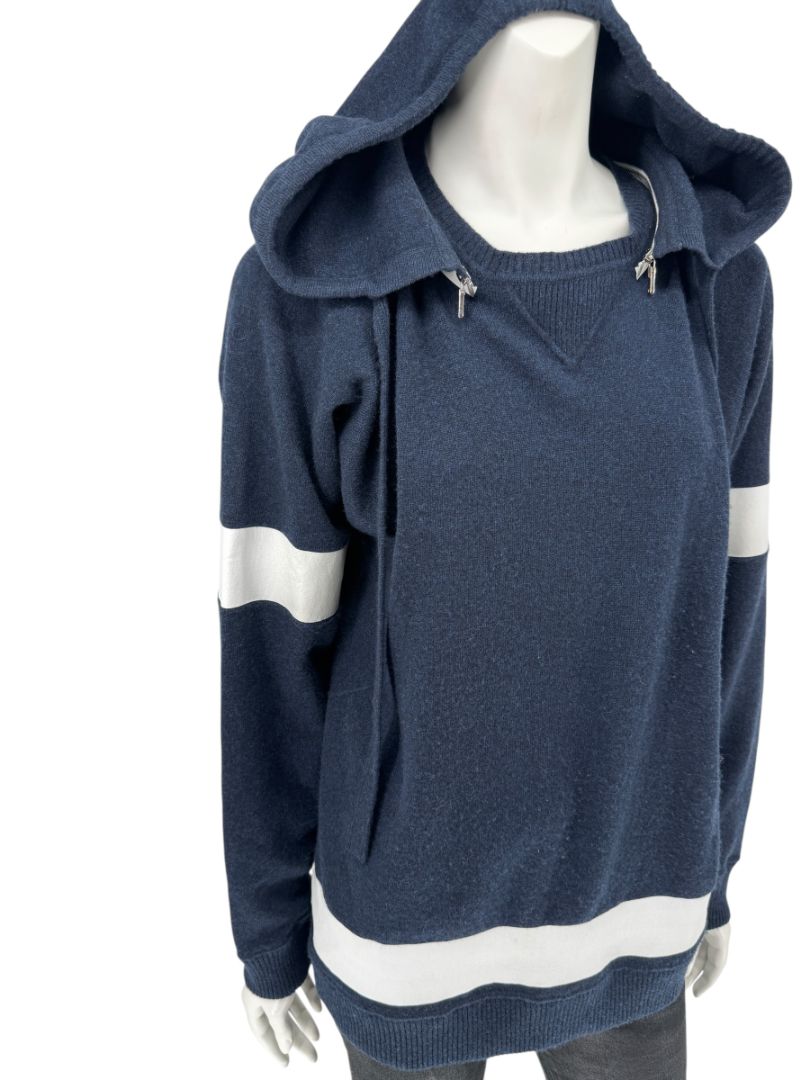 Chanel Navy & White Cashmere Hoodie – Size 40