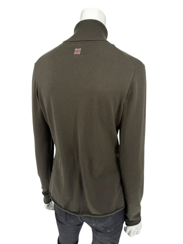 Burberry London Olive Silk-Wool-Cashmere Turtleneck Sweater – Size L
