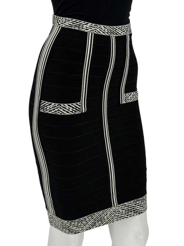 Herve Leger Black & Ivory Bandage Pencil Skirt – Size XS