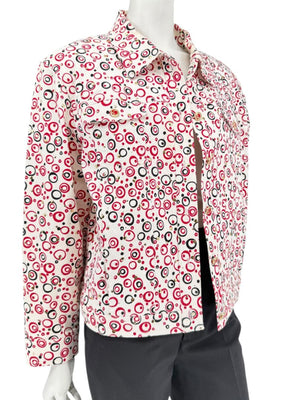 St. John Sport by Marie Gray Red & Black Circle Print Tank T-Shirt & Denim-Style Jacket Set – Size Jacket XL / Tank L