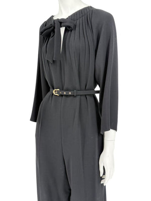 Escada Black Pleated Tie-Neck Belted Jumpsuit – Size EU 46