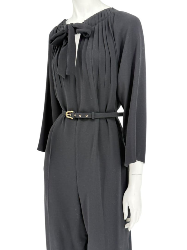 Escada Black Pleated Tie-Neck Belted Jumpsuit – Size EU 46