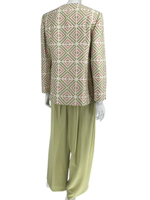 Bill Blass Three-Piece Green & Geometric Jacket Pant Set – XL