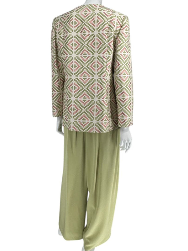 Bill Blass Three-Piece Green & Geometric Jacket Pant Set – XL