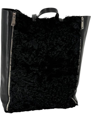 Céline Vertical Gusset Cabas Tote – Black Shearling & Lambskin