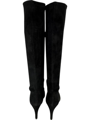 Stuart Weitzman Black Suede Knee-High Heeled Boots – Size 8.5M