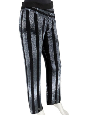 Pamella Roland Black & Silver Sequin-Striped Pants – Large