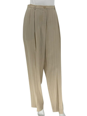 Oscar de la Renta Beige Wide-Leg Pinstripe Trousers – Size 14