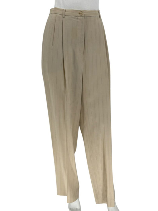 Oscar de la Renta Beige Wide-Leg Pinstripe Trousers – Size 14