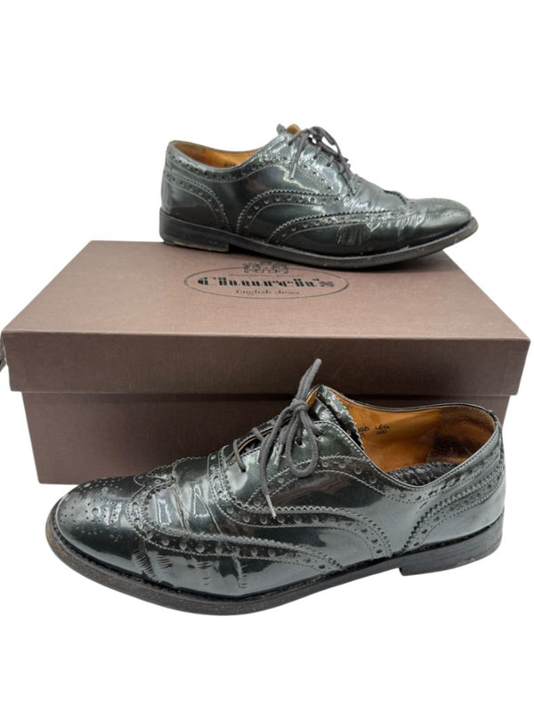 Church’s Deep Gray/Green Patent Leather Wingtip Brogue Oxfords – Size 40