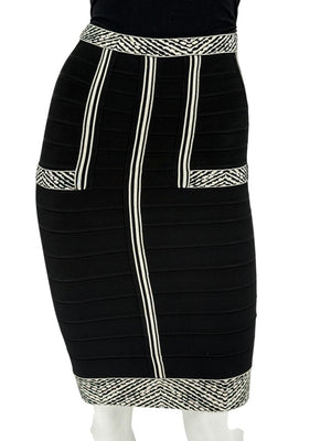 Herve Leger Black & Ivory Bandage Pencil Skirt – Size XS