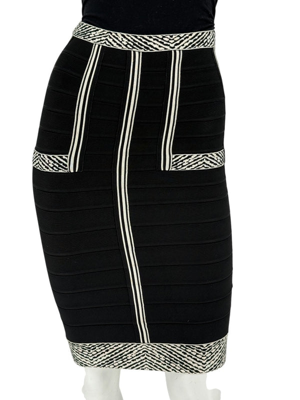 Herve Leger Black & Ivory Bandage Pencil Skirt – Size XS