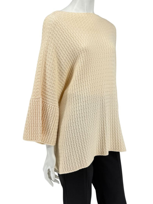 Eskandar Cream Merino Wool Textured Knit Sweater – One Size
